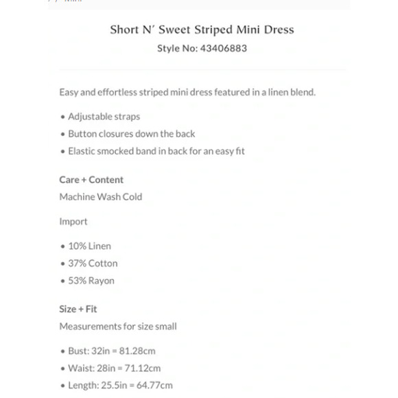 Free People Short N Sweet’ Striped Linen Blend Striped Mini Dress Women Sz XS - Picture 6 of 7